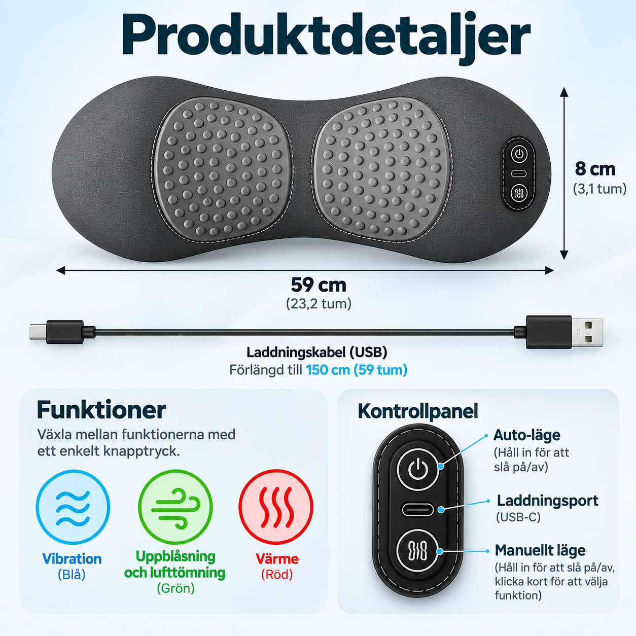Produktdetaljer för massagekudde